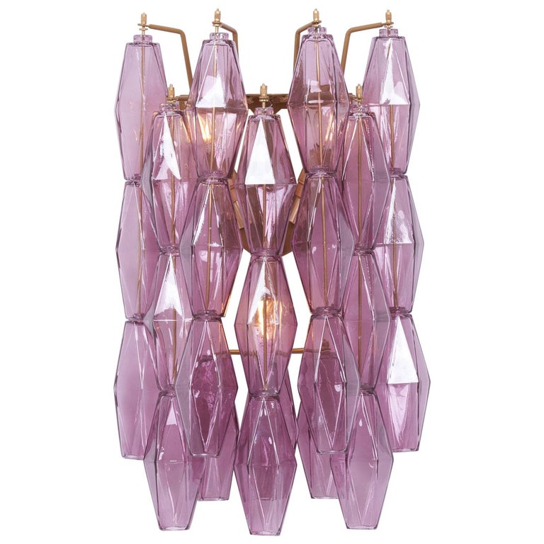 Amethyst Polyhedral Glass Sconces or Wall Lamps in the Manner of Venini